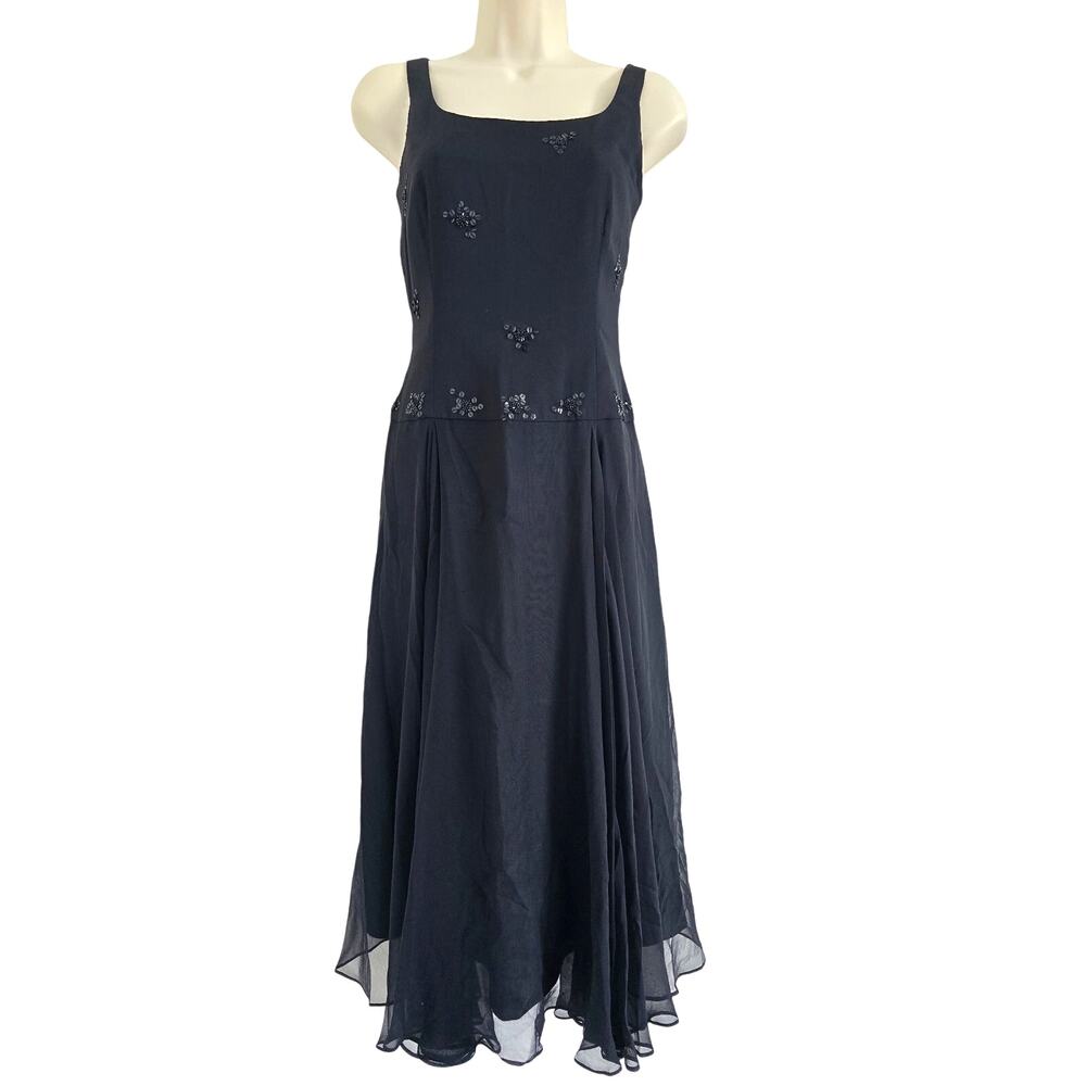 Vintage Laundry 100% Silk Beaded Drop Waist Handkerchief Hem Midi Slip Dress-6